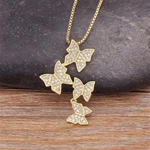 گردنبند استیل دخترانه طرح پروانه نگین دار جدید رنگ ثابت کد 1515592