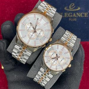 ست ساعت زنانه و مردانه الگانس پلاس ساخت ژاپن کرنوگراف (سه موتور فعال) کیفیت عالی رنگ ثابت  کد 2116357