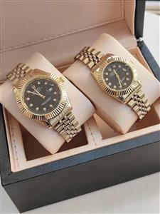 ست ساعت زنانه و مردانه مارک رولکس تقویم دار رنگ ثابت دارای قفل ضامن دار و رنگبندی متنوع کد 2116263