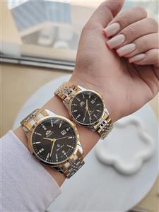 ست ساعت زنانه و مردانه اورینت تقویم دار رنگ ثابت بند فلزی کیفیت عالی کد 2116195