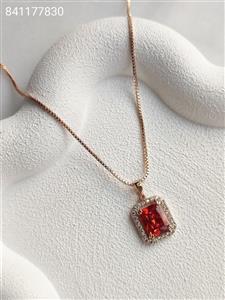 گردنبند زنانه نگین دار مربعی قرمز مارک ژوپینگ رنگ ثابت ضد حساسیت کیفیت عالی کد 1515504