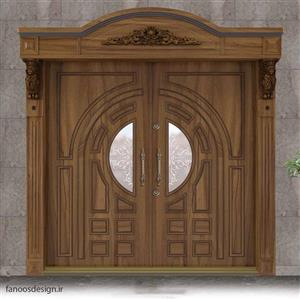 درب ورودی لابی چوبی ضد سرقت  لوکس شیشه خور کف 18 ورق 1.25 قفل کاله با رنگ پلی اورتان کد 6046