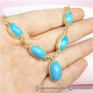 سینه ریز فیروزه تبت با آبکاری طلا زنانه ۳۳۹۴۷