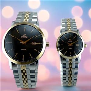 ساعت ست زنانه و مردانه کلاسیک داتیس بند فلزی دورنگ استیل طلایی صفحه تیره