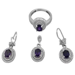 نیم ست آمیتیست الماس تراش نقره زنانه طرح فروغ