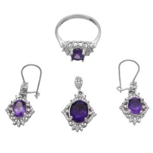 نیم ست آمیتیست الماس تراش نقره زنانه طرح آزاده