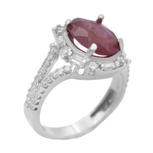 انگشتر یاقوت سرخ الماس تراش نقره زنانه طرح بردبار