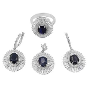 نیم ست یاقوت کبود الماس تراش نقره زنانه طرح پناه