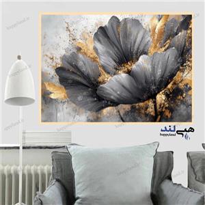تابلو دکوراتیو هپی لند طرح گل برگ خاکستری