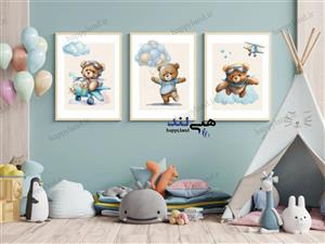 تابلو کودک هپی لند طرح خرس خلبان 1711