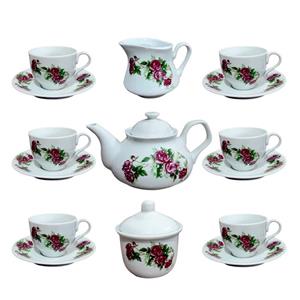 سرویس چای خوری 17 پارچه مرجان مدل گل سرخی  کد 7200510391