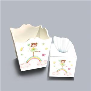 ست سطل و جا دستمال چوبی کودک طرح دختر رنگین کمانی کد A2748