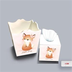 ست سطل و جا دستمال چوبی کودک طرح روباه کوچولو کد A3089