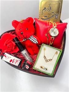 باکس ولنتاین اقتصادی زنانه ساعت نگین دار ظریف  خرس لاک کد kad314‌