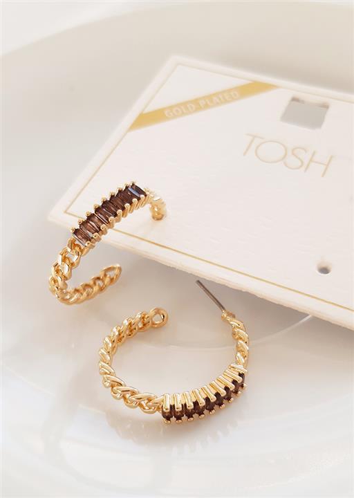 گوشواره نیم حلقه ای کارتیر و نگین زیرکنیا با روکش طلا قهوه ای