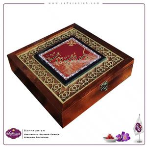 جعبه چوبی دمنوشی نقش جهان طرح کاشی (28*28) کد 81
