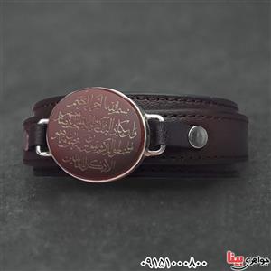 دستبند عقیق قرمز خطی با حکاکی وان یکاد و قاب نقره