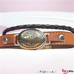 دستبند حدید خطی با حکاکی حسبی الله و قاب نقره مردانه ۳۱۲۵۶