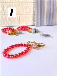 جاسوئیچی ( جا کلیدی ) قرمز شفاف بند مرواریدی حیوانات مخملی