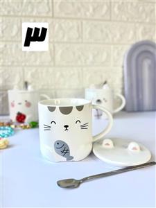 ماگ سرامیکی حیوانات برجسته درب گوش دار قاشق دار کد 125