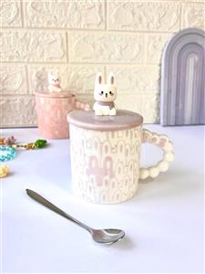 ماگ سرامیکی خرگوش دسته مرواریدی قاشق دار کد 127