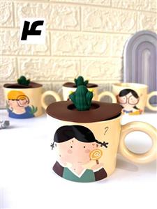 ماگ سرامیکی دختر و پسر دسته حلقه درب کاکتوس کد 04