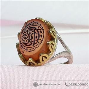 انگشتر عقیق یمنی تاج برنجی با حکاکی یا اباصالح المهدی