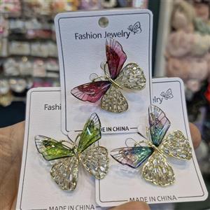 گل سینه پروانه شیشه ای و نگینی زنانه کد 803406