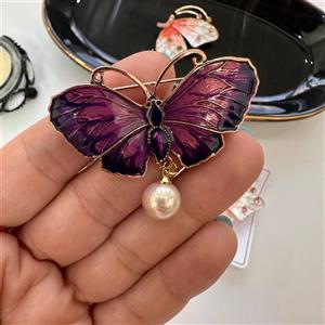 گل سینه پروانه رنگی مرواریدی زنانه کد 803408