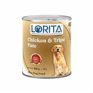 کنسرو پته سگ لوریتا Lorita با طعم مرغ و سیرابی وزن 400گرمی و 800 گرمی