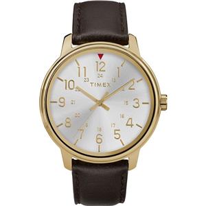 اصول اولیه TW2R85700 مردان Timex 43mm قهوهای مایل به زرد / ساعت چرمی سیاه و سفید Timex Men's Classics 43mm Watch