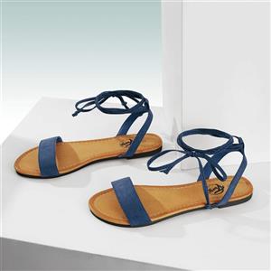 Trary Lace Up Ankle Strap Summer Open Toe Flat Sandals for Women 