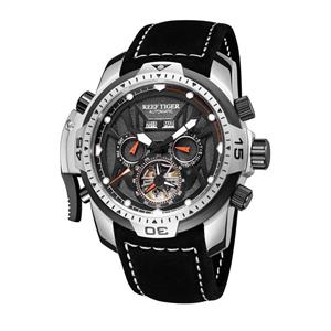 Reef Tiger Mens Sport Watches Stainless Steel Automatic Watch Military Watches Leather Strap RGA3532 