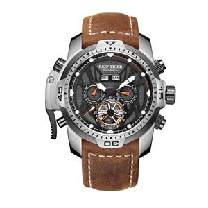 Reef Tiger Mens Sport Watches Stainless Steel Automatic Watch Military Watches Leather Strap RGA3532 