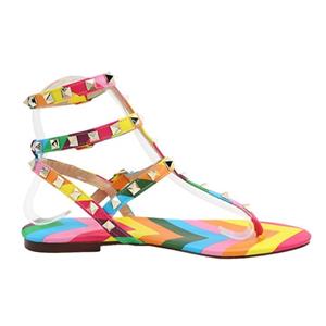 MERUMOTE Women's Rivets Studs Strap Flats Summer Daily Buckle Flat Sandals 