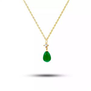 گردنبند طلا قطره با سنگ کریستالی سبز