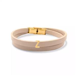 دستبند چرم و طلا حروف Z