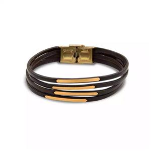 دستبند طلا چرم زنانه  4 لاین