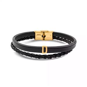 دستبند چرم و طلا حروف D