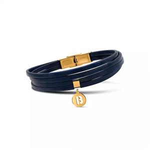 دستبند چرم و طلا حروف B