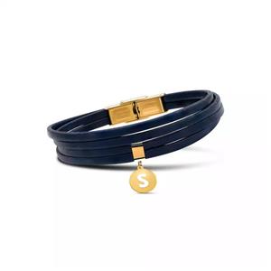 دستبند چرم و طلا حروف S