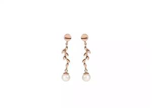 گوشواره طلا شاخه و برگ با آویز مروارید  GEY0117 