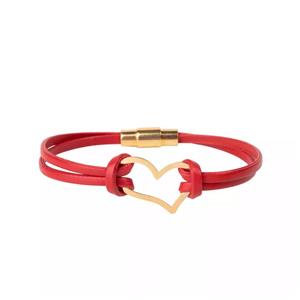 دستبند چرم و طلای قلبی