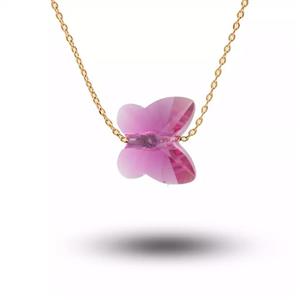 گردنبند طلا پروانه سواروسکی سرخابی  GNH0353