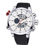 WEIDE 3401 Men Boys Quartz Wrist Watch with PU Band Electronic Double Display (White)