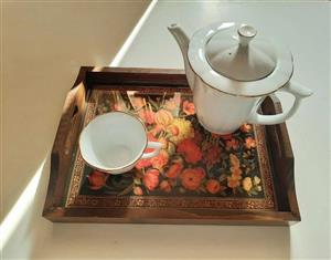 سینی چوبی پذیرایی تمام چوب و رزین کد 9512