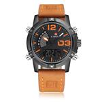 Naviforce Quartz Waterproof Lumious Analog LCD Dual Display Leather Strap Military Men's Watch 9095