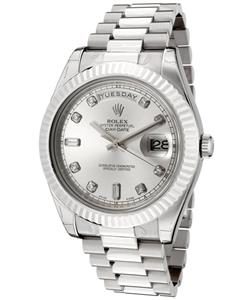 Rolex Men's Day-Date II Automatic White Diamond Silver Dial President 18k Solid White Gold 