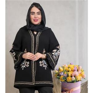 مانتو کتی کرپ گلدوزی زنانه نوشین رنگ مشکی سایز4(A8664)
