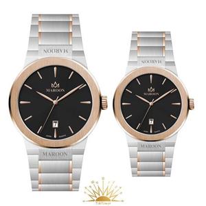 ست ساعت مچی زنانه و مردانه مارون مدل 77413/2، دو رنگ رزگلد، صفحه مشکی